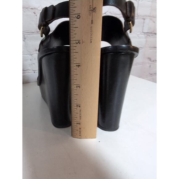 Tory Burch Lexington Black Leather Platform Wedge Sandals 9 Heels - Picture 3 of 13